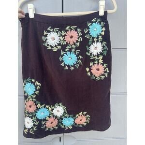Artsy Cottage Embroidered Yarn Daisies Mini Corduroy A-Line Skirt SZ 4 Persaman